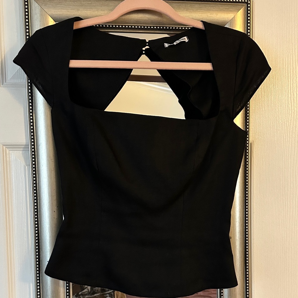 Reformation Black Square Neck Cutout Top